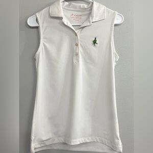 Peter Millar Polo Shirt Womens S White Green Tree Sleeveless Golf Sun Protection